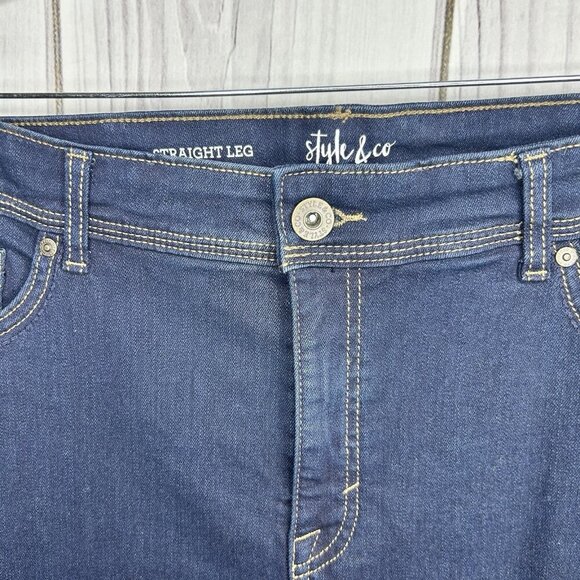 Style & Co Sz 18 Straight Leg Jeans High-Rise Stretch Dark Wash (38 x 31) NWOT - Picture 4 of 11